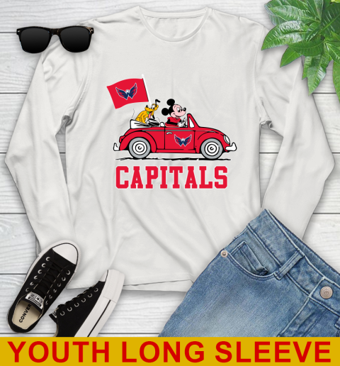 NHL Hockey Washington Capitals Pluto Mickey Driving Disney Shirt Youth Long Sleeve 12