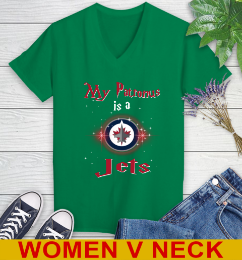 NHL Hockey Harry Potter My Patronus Is A Winnipeg Jets Women's V-Neck T-Shirt 5
