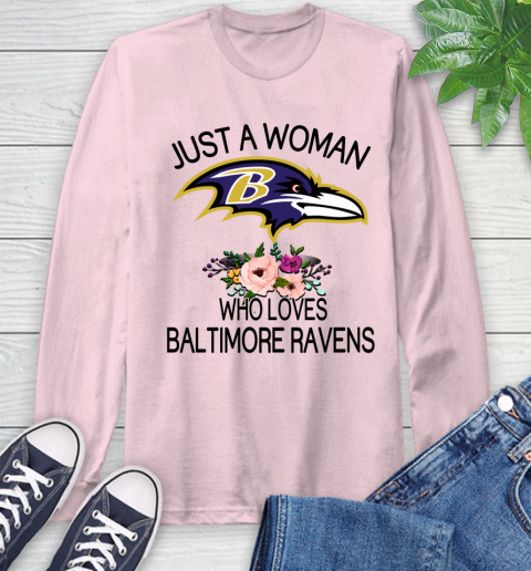 NFL Just A Woman Who Loves Baltimore Ravens Football Sports Long Sleeve T-Shirt 8