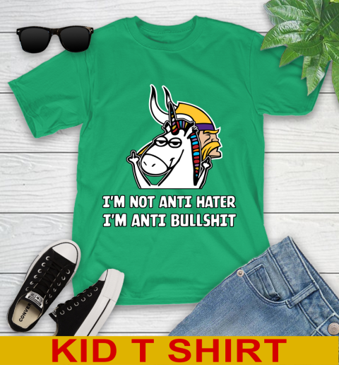 Minnesota Vikings NFL Football Unicorn I'm Not Anti Hater I'm Anti Bullshit Youth T-Shirt 6