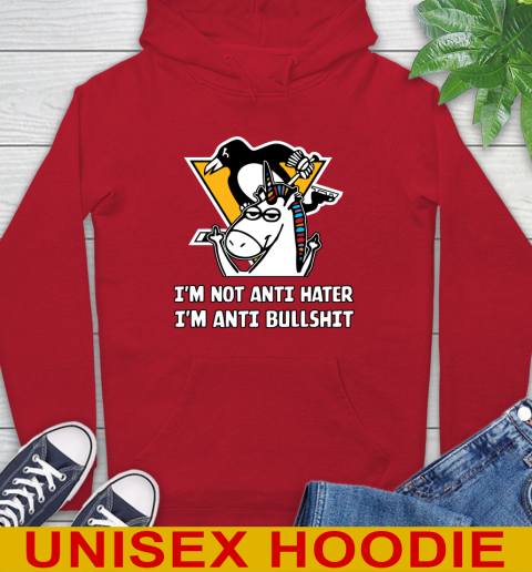 Pittsburgh Penguins NHL Hockey Unicorn I'm Not Anti Hater I'm Anti Bullshit Hoodie 10