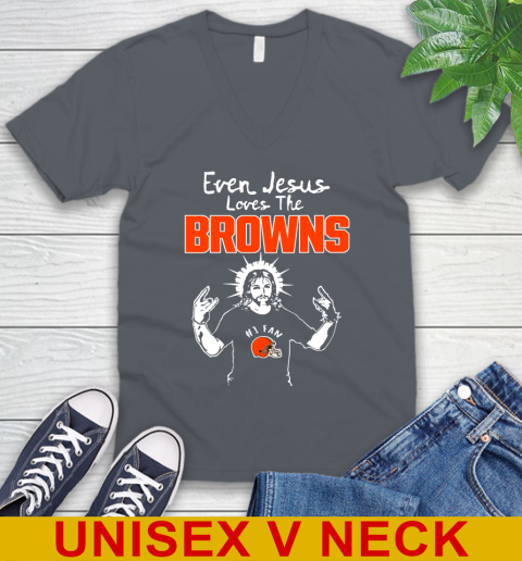 Cleveland Browns NFL Football Even Jesus Loves The Browns Shirt V-Neck T-Shirt 4