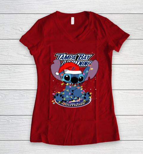 Tampa Bay Lightning NHL Hockey noel stitch Christmas Women's V-Neck T-Shirt 6