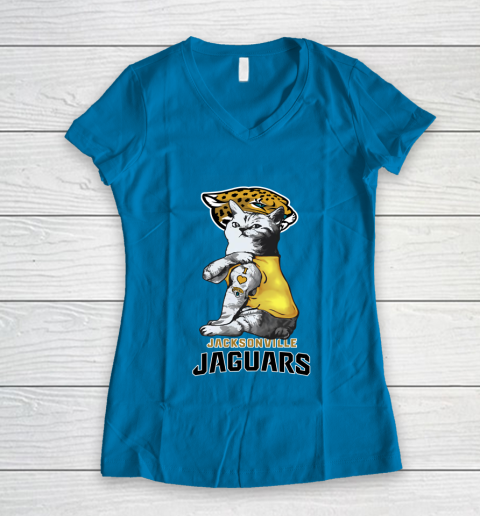 NFL Football My Cat Loves Jacksonville Jaguars Women's V-Neck T-Shirt 5
