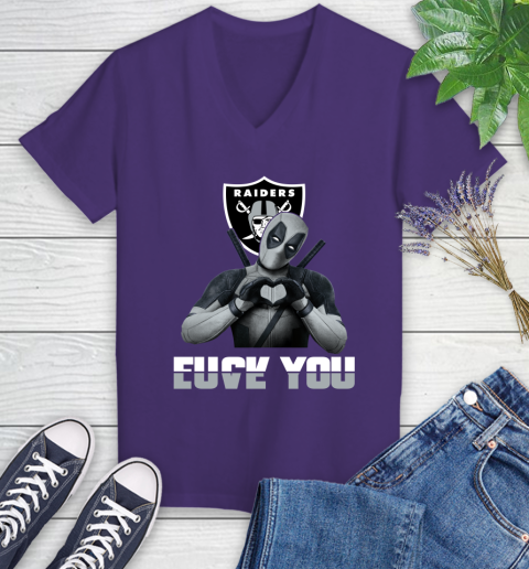NHL Oakland Raiders Deadpool Love You Fuck You Football Sports Women's V-Neck T-Shirt 3