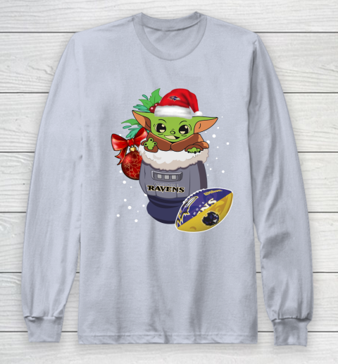 Baltimore Ravens Christmas Baby Yoda Star Wars Funny Happy NFL Long Sleeve T-Shirt 6