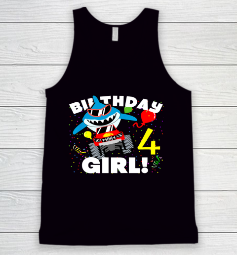 Kids 4 Year Old 4th Shark Monster Truck Birthday Party For Girls Tank Top