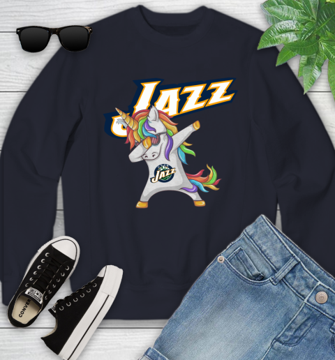 Utah Jazz NBA Basketball Funny Unicorn Dabbing Sports Youth Sweatshirt 3