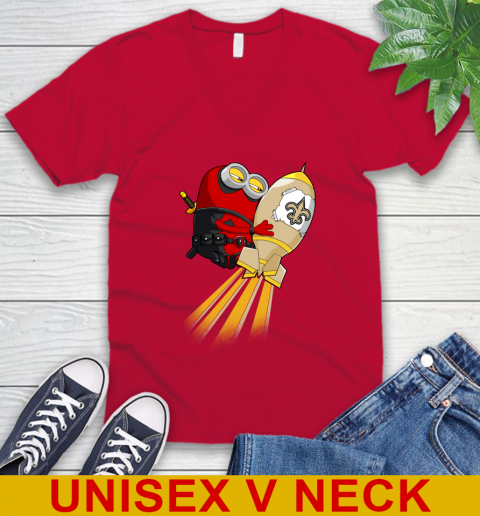 NFL Football New Orleans Saints Deadpool Minion Marvel Shirt V-Neck T-Shirt 6