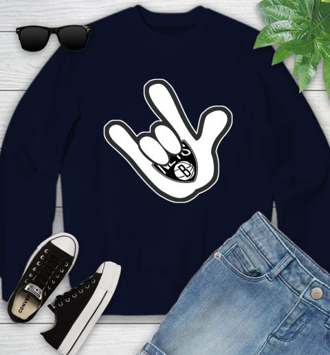 Brooklyn Nets NBA Basketball Mickey Rock Hand Disney Youth Sweatshirt 3