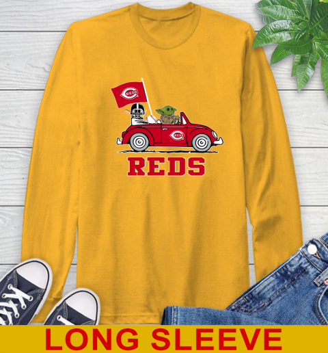 MLB Baseball Cincinnati Reds Darth Vader Baby Yoda Driving Star Wars Shirt Long Sleeve T-Shirt 3