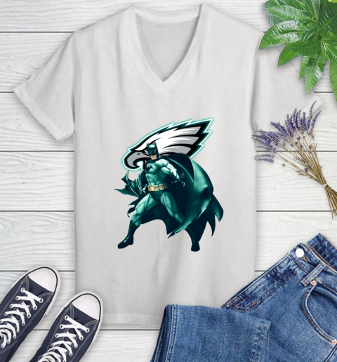 NFL Batman Football Sports Philadelphia Eagles Women's V-Neck T-Shirt