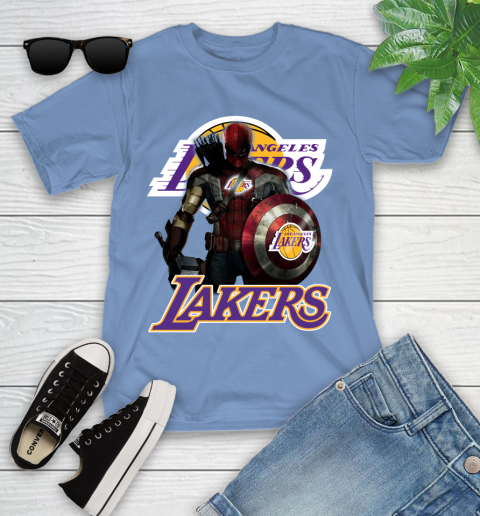 Los Angeles Lakers NBA Basketball Captain America Thor Spider Man Hawkeye Avengers Youth T-Shirt 11