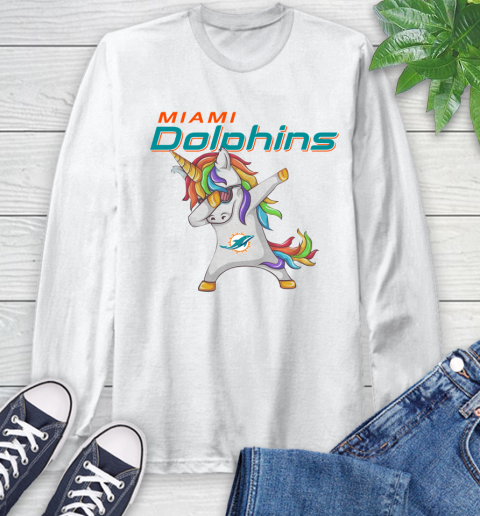 Miami Dolphins NFL Football Funny Unicorn Dabbing Sports Long Sleeve T-Shirt
