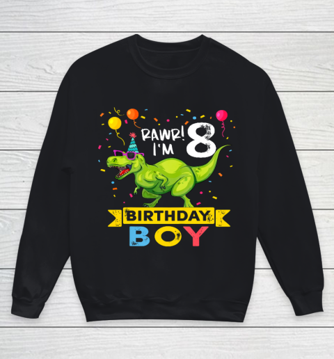 Kids 8 Year Old Shirt 2nd Birthday Boy T Rex Dinosaur Youth Sweatshirt