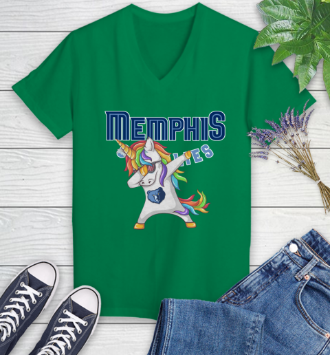 Memphis Grizzlies NBA Basketball Funny Unicorn Dabbing Sports Women's V-Neck T-Shirt 5
