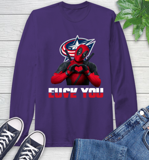 NHL Columbus Blue Jackets Deadpool Love You Fuck You Hockey Sports Long Sleeve T-Shirt 5