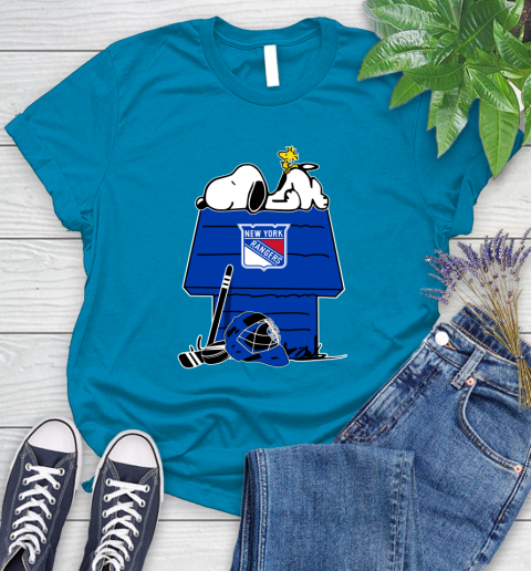New York Rangers NHL Hockey Snoopy Woodstock The Peanuts Movie Women's T-Shirt 7