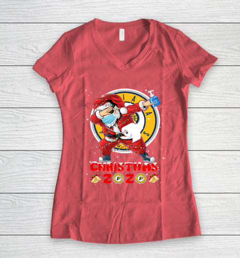 Indiana Pacers Funny Santa Claus Dabbing Christmas 2020 NBA Women's V-Neck T-Shirt 4