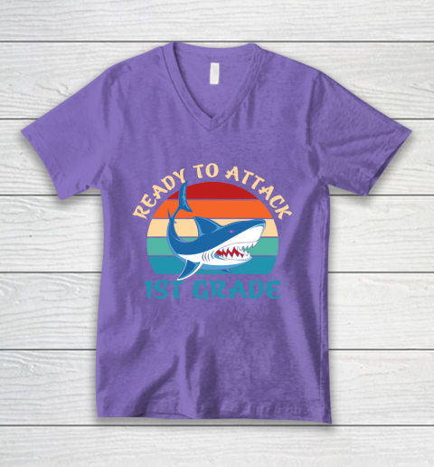 Back To School Shirt Ready to attack 1st grade V-Neck T-Shirt 8