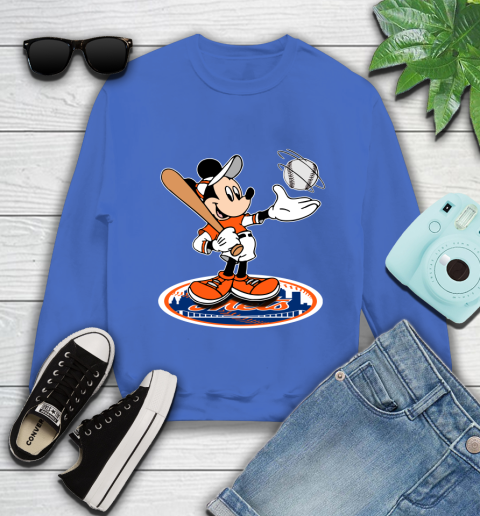 MLB Baseball New York Mets Cheerful Mickey Disney Shirt Youth Sweatshirt 7