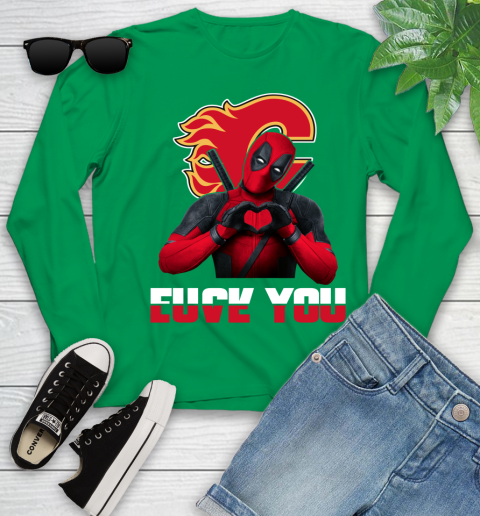 NHL Calgary Flames Deadpool Love You Fuck You Hockey Sports Youth Long Sleeve 7