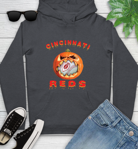 MLB Cincinnati Reds Halloween Pumpkin Baseball Sports Youth Hoodie 8