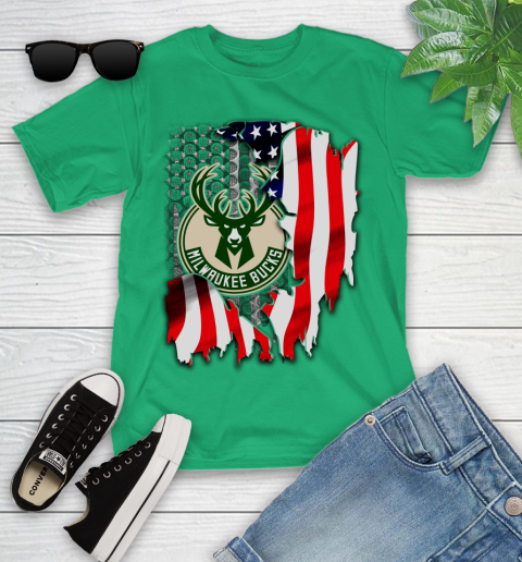 Milwaukee Bucks NBA Basketball American Flag Youth T-Shirt 8