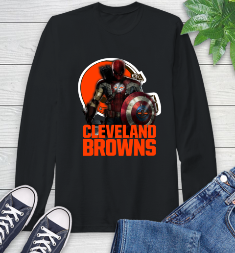 NFL Captain America Thor Spider Man Hawkeye Avengers Endgame Football Cleveland Browns Long Sleeve T-Shirt 2