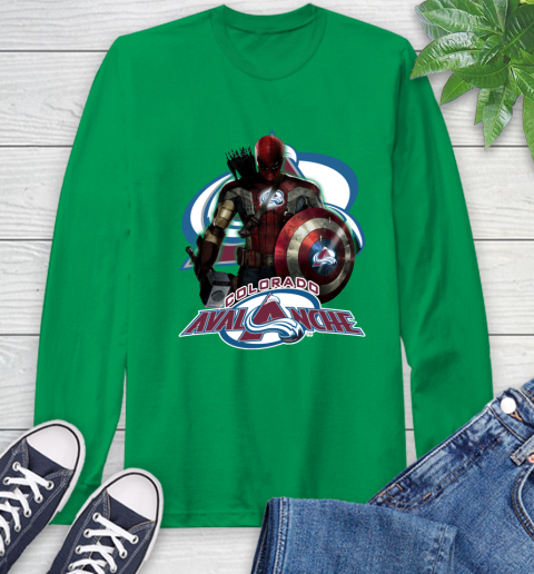 NHL Captain America Thor Spider Man Hawkeye Avengers Endgame Hockey Colorado Avalanche Long Sleeve T-Shirt 7