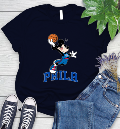 NBA Basketball Philadelphia 76ers Cheerful Mickey Mouse Shirt Women's T-Shirt - Image 4