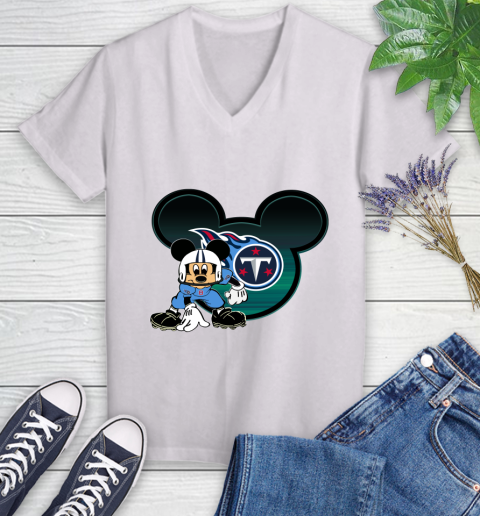 NFL Tennessee Titans Mickey Mouse Disney Football T Shirt Women's V-Neck T-Shirt