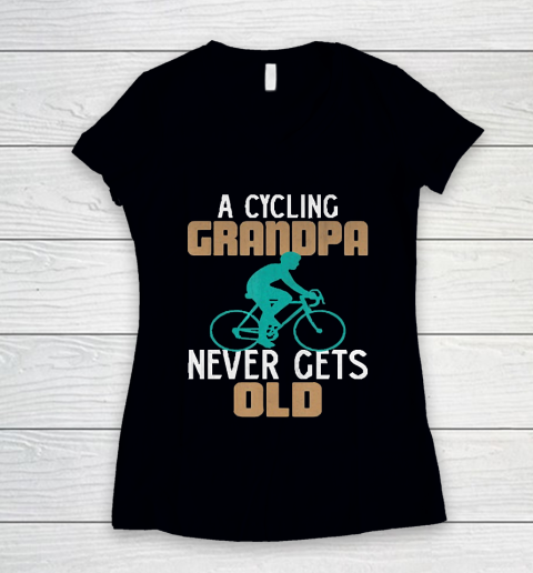 Grandpa Funny Gift Apparel  Funny a Cycling Grandpa Never Gets Old Bicycl Women's V-Neck T-Shirt