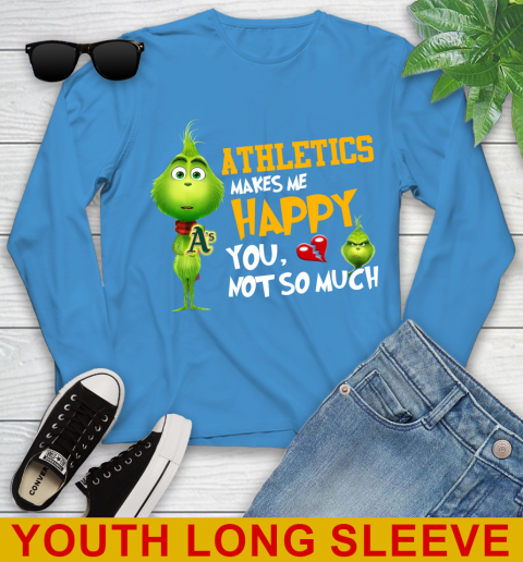 MLB Oakland Athletics Makes Me Happy You Not So Much Grinch Baseball Sports Youth Long Sleeve 9 MLB Oakland Athletics Makes Me Happy You Not So Much Grinch Baseball Sports Youth Long Sleeve - Image 9