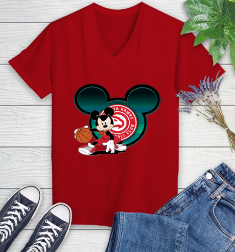 NBA Atlanta Hawks Mickey Mouse Disney Basketball Women's V-Neck T-Shirt 12