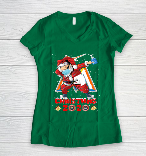 Miami Marlins Funny Santa Claus Dabbing Christmas 2020 MLB Women's V-Neck T-Shirt 3