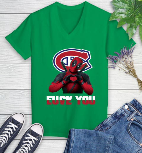 NHL Montreal Canadiens Deadpool Love You Fuck You Hockey Sports Women's V-Neck T-Shirt 5