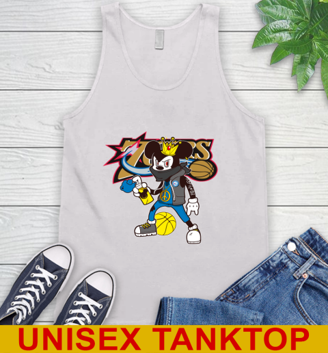 Philadelphia 76ers NBA Basketball Mickey Peace Sign Sports Tank Top