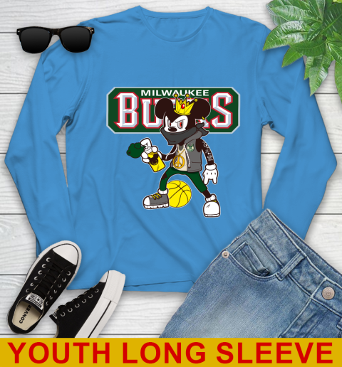 Milwaukee Bucks NBA Basketball Mickey Peace Sign Sports Youth Long Sleeve 8