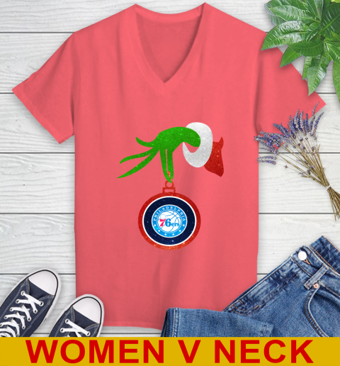 Philadelphia 76ers Grinch Merry Christmas NBA Basketball Women's V-Neck T-Shirt 7