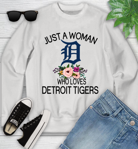 MLB Just A Woman Who Loves Detroit Tigers Baseball Sports Youth Sweatshirt