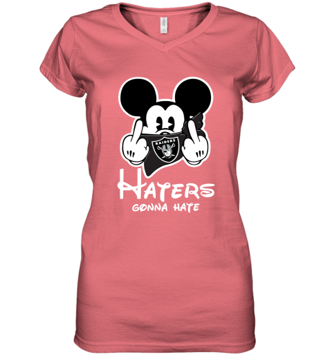 NFL Oakland Raiders Haters Gonna Hate Mickey Mouse Disney Football T Shirt yCFlxkDmSvF women v neck t shirt 39 95 151514 front coral