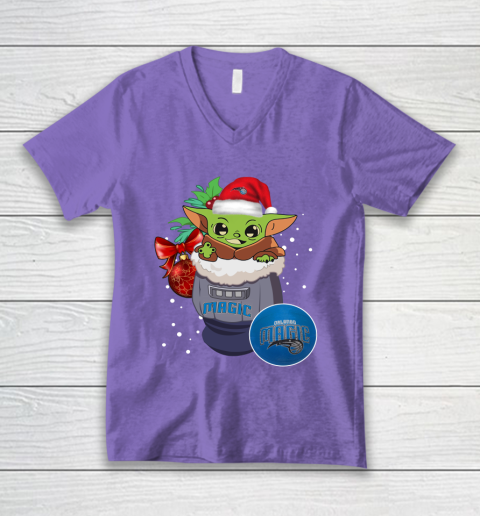 Orlando Magic Christmas Baby Yoda Star Wars Funny Happy NBA V-Neck T-Shirt 9