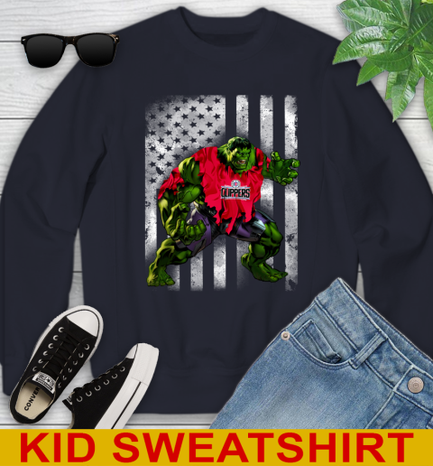 LA Clippers Hulk Marvel Avengers NBA Basketball American Flag Youth Sweatshirt 2