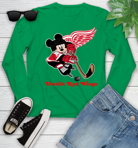NHL Detroit Red Wings Mickey Mouse Disney Hockey T Shirt Youth Long Sleeve 18