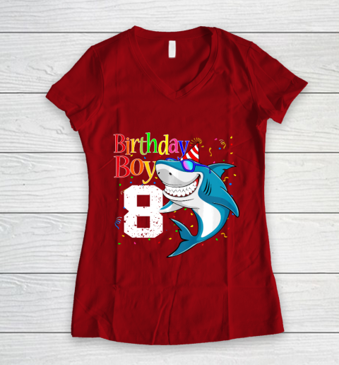 Kids 8th Birthday Boy Shark Shirts 8 Jaw Some Four Tees Boys 8 Years Old Women's V-Neck T-Shirt 8