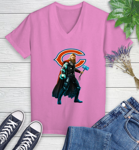 NFL Thor Avengers Endgame Football Chicago Bears Women's V-Neck T-Shirt 14