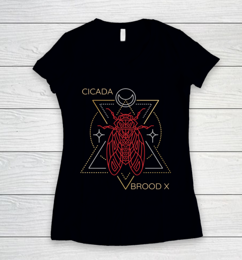 Cicada 2021 Funny tshirt Brood X Magical Lunar Line Drawing Women's V-Neck T-Shirt