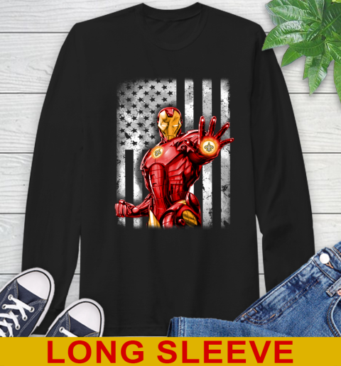 New Orleans Saints NFL Football Iron Man Avengers American Flag Shirt Long Sleeve T-Shirt