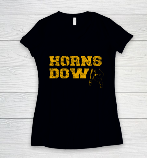 Vintage West Virginia Horns Down Football Fan Women's V-Neck T-Shirt